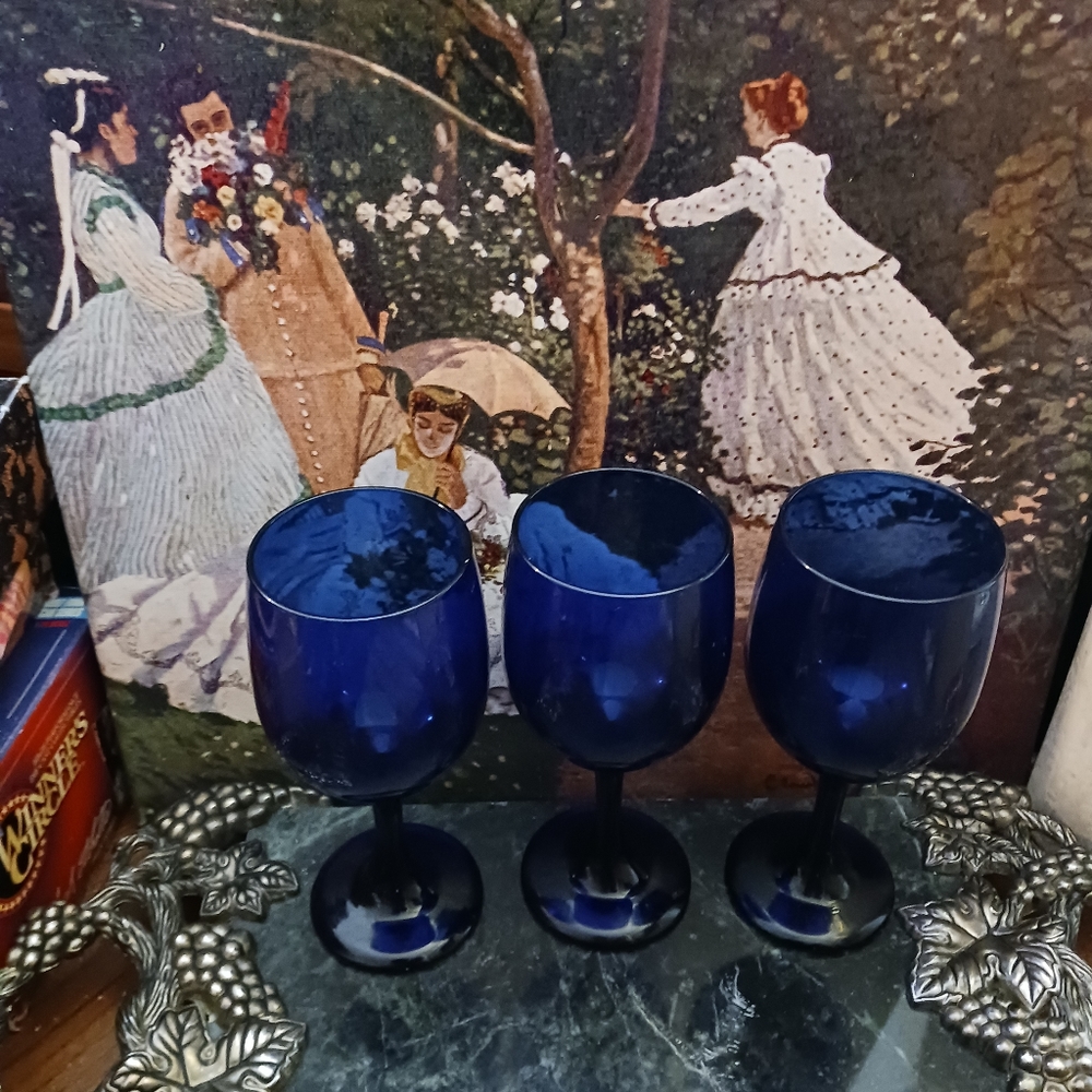 Vintage Libbey Cobalt Blue Wine Goblets  Set of 4🍷Gift! 🎁 - Picture 7 of 7